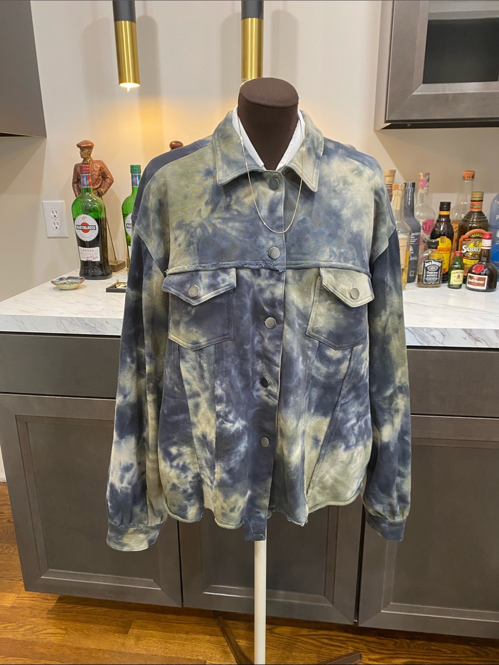 Pol Tie-Dye Oversized Trucker Jacket - Blue green black  3XL shirt Shacket
